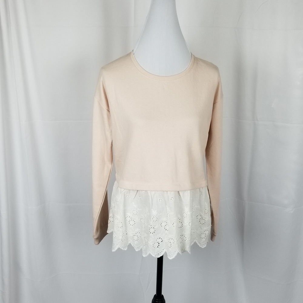 Charmed Hearts Peach Crop Top Eyelet Lace